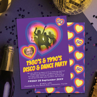 Dance party heart dancers 80's 90's photo birthday invitation