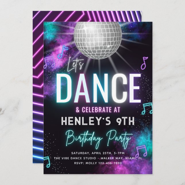 Dance Party Invitation | Dance Birthday Invitation (Front/Back)