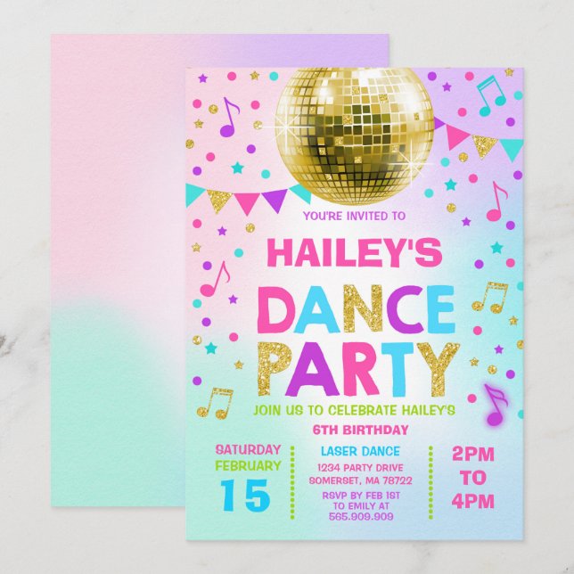 Dance Party Invitation Glow Disco Party Invite (Front/Back)