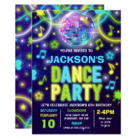 Dance Party Invitation Neon Glow Dance Party