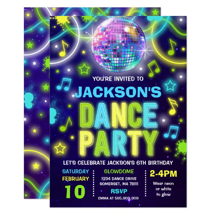 Dance Party Invitation Neon Glow Dance Party