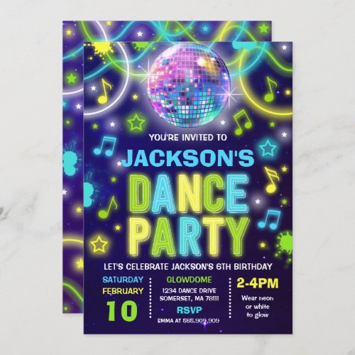 Dance Party Invitation Neon Glow Dance Party