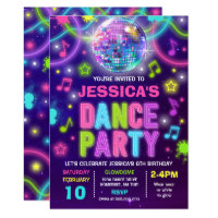 Dance Party Invitation Neon Glow Dance Party