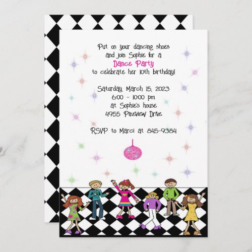 Dance Party Invitations Kids Disco Birthday Party