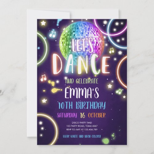 Dance Party Neon Glow Disco Birthday Invitation