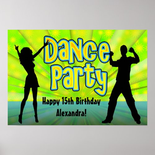 Dance Party Neon GreenBlack Poster