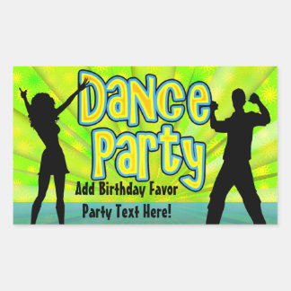 Dance Party, Neon Green/Black Rectangular Sticker