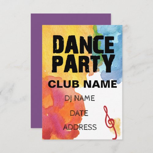 Dance Party with watercolor Invitation