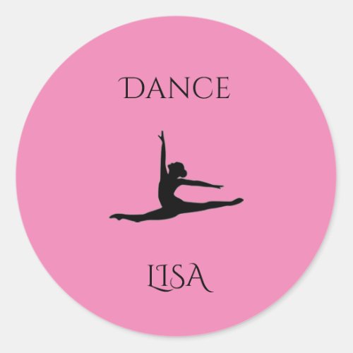 Dance pink round stickers Personalize name Classic Round Sticker