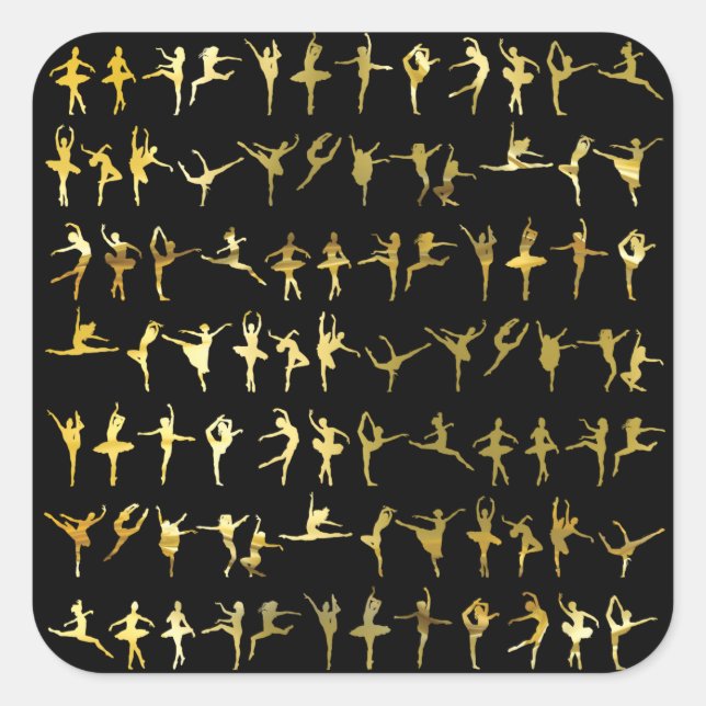 Dance poses pattern (gold) - dance, ballet, yoga square sticker (Front)