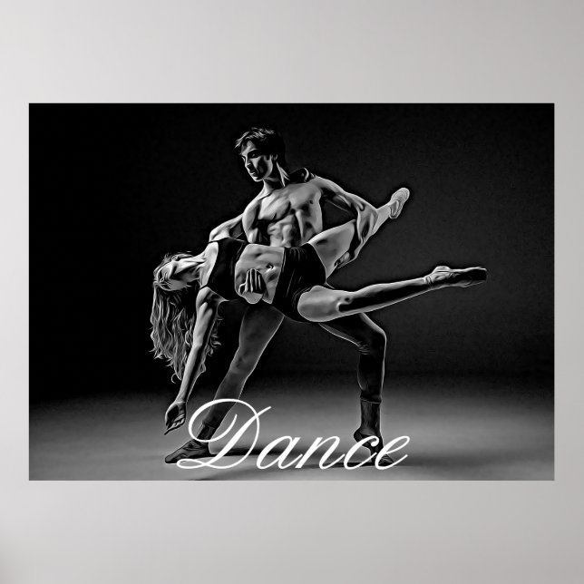 Dance Poster, Black and White Romantic Dance Photo Poster (Front)