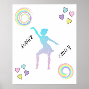 Dance poster with hearts & swirls.