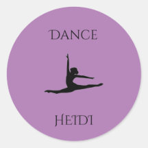 Dance purple round stickers. Personalize name.