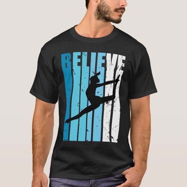 Dance Retro Believe Turquoise Dancer Dancing Fan W T-Shirt (Front)