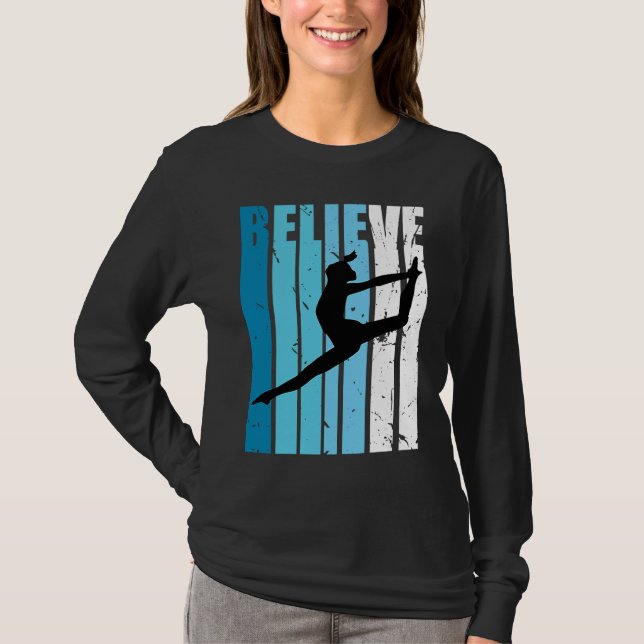 Dance Retro Believe Turquoise Dancer Dancing Fan W T-Shirt (Front)