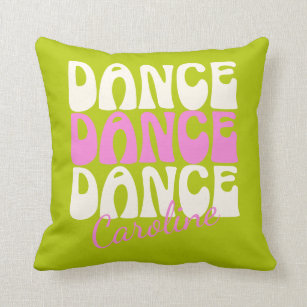 Dance Retro Typography Pink and Green Personalized Throw Pillow