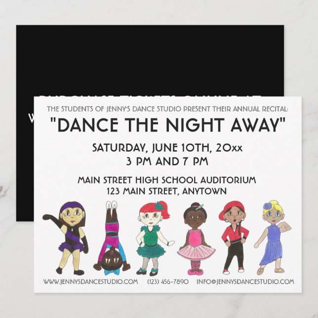 Dance School Studio Annual Recital Showcase Show Invitation (Front/Back)