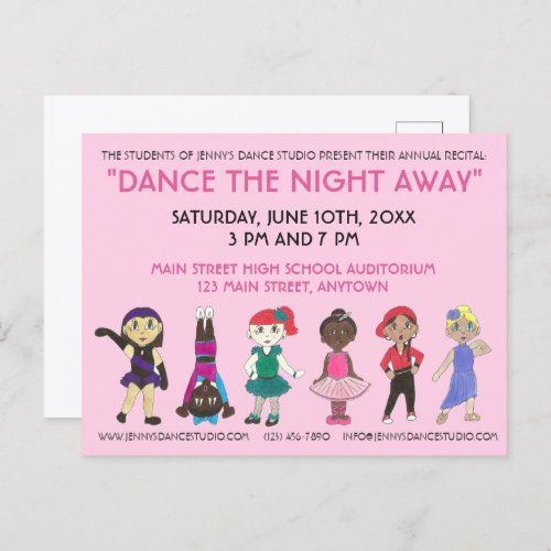 Dance School Studio Annual Recital Showcase Show Invitation Postcard