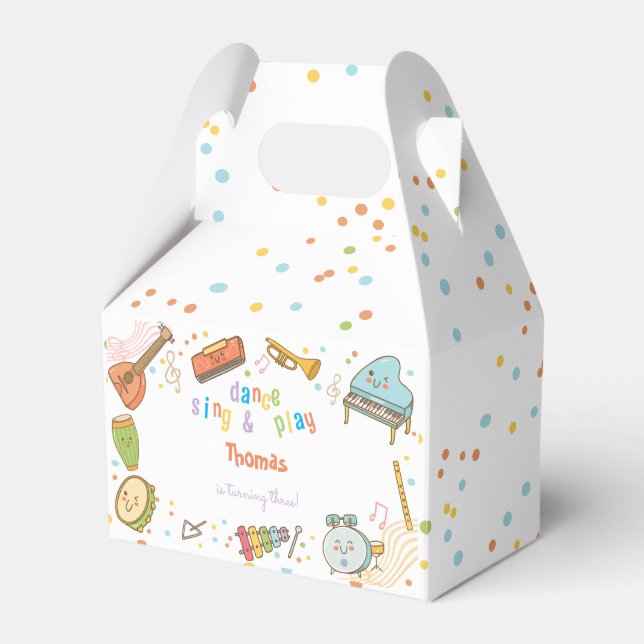 Dance sing and play kids birthday favor boxes (Front Side)