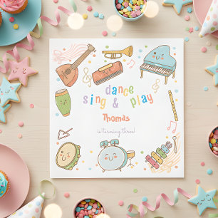 Dance sing and play kids birthday napkins