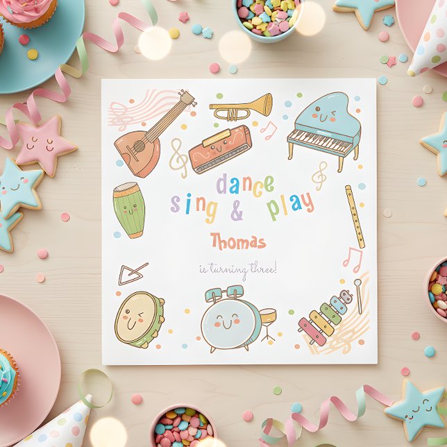 Dance sing and play kids birthday napkins (Creator Uploaded)