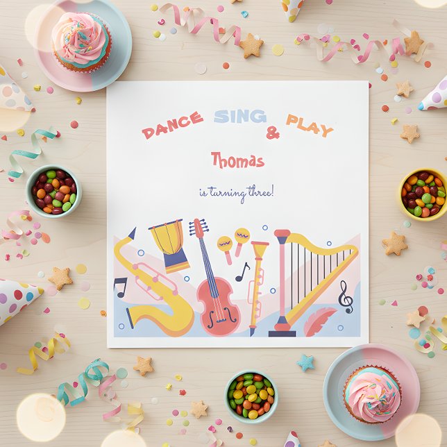 Dance sing and play kids birthday napkins (Creator Uploaded)