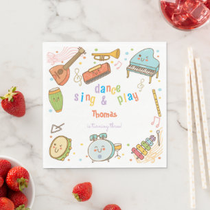 Dance sing and play kids birthday napkins