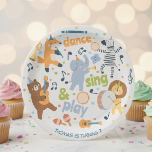 Dance sing and play kids birthday paper plates