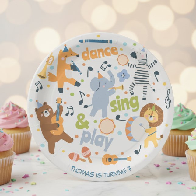 Dance sing and play kids birthday paper plates (Creator Uploaded)