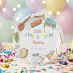 Dance sing and play kids birthday paper plates<br><div class="desc">Strike up the band—it's time to party! 🎶🎉 Our Zazzle kids' birthday item hits all the right notes with its music theme. It's a concert of fun waiting to happen! With musical notes and instruments in vibrant colors, this item sets the stage for a celebration that's as lively as a...</div>