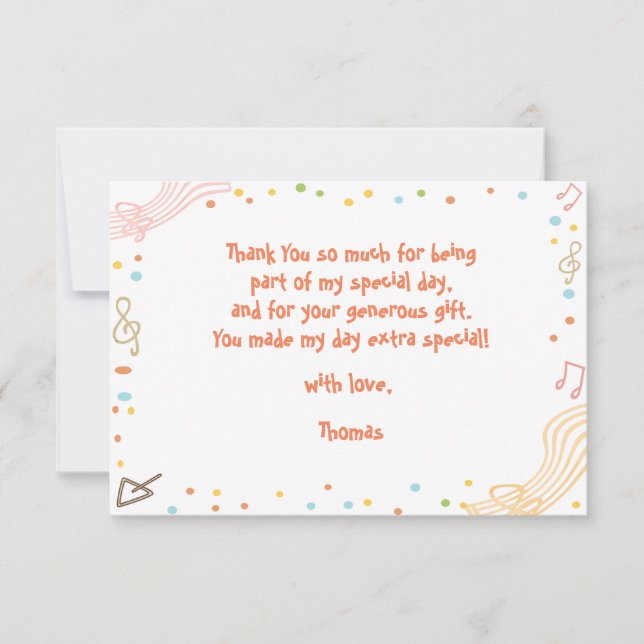 Dance sing and play kids birthday thank you card (Front)