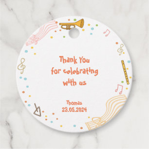 Dance sing and play kids birthday thank you favor tags