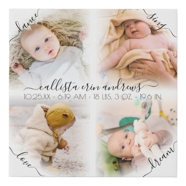 Dance Sing Love Dream Baby Stats Photo Collage Faux Canvas Print (Front)