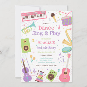 Dance Sing Play Musical Instrument Birthday Party Invitation