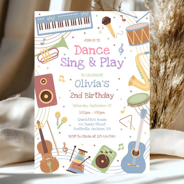 Dance Sing Play Musical Instrument Birthday Party  Invitation (Creator Uploaded)