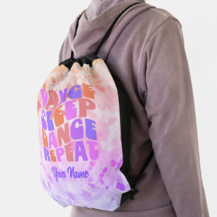 Dance Sleep Dance Repeat Colorful Groovy Name Fun  Drawstring Bag