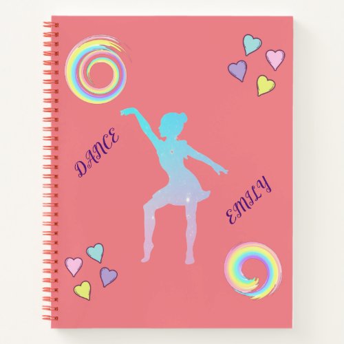 Dance spiral notebook with hearts  swirls