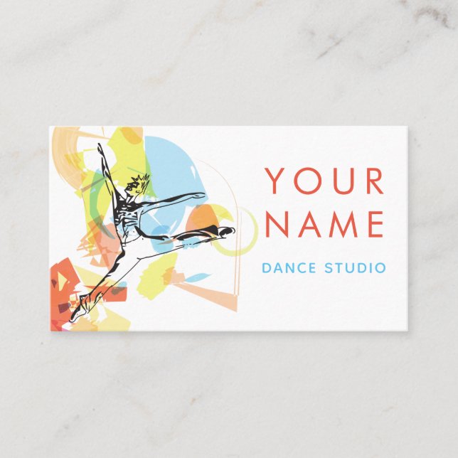 Dance Studio Ballet School Colorful Artistic White Business Card (Front)