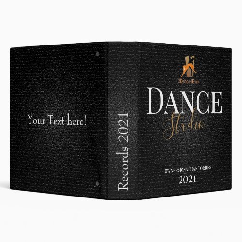 Dance studio black leather elegant name logo 3 ring binder