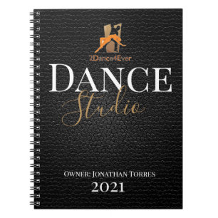 Dance studio, personalized black leather script notebook