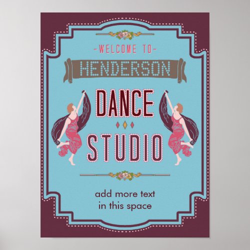 Dance Studio Personalized Name Blue Retro Custom Poster