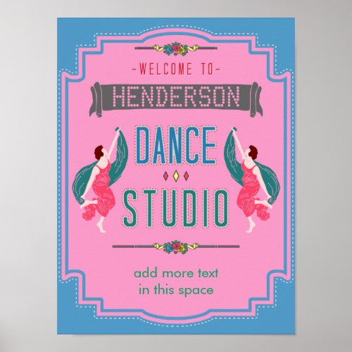 Dance Studio Personalized Name Pink Retro Custom Poster