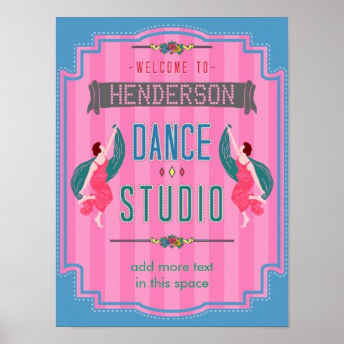 Dance Studio Personalized Name Pink Stripes Retro Poster