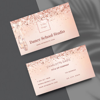 Dance Studio School Rose Gold Pink Glitter Logo Business Card by ThunesBiz at Zazzle