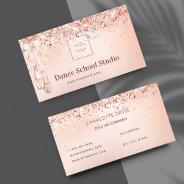 Dance Studio School Rose Gold Pink Glitter Logo Business Card at Zazzle