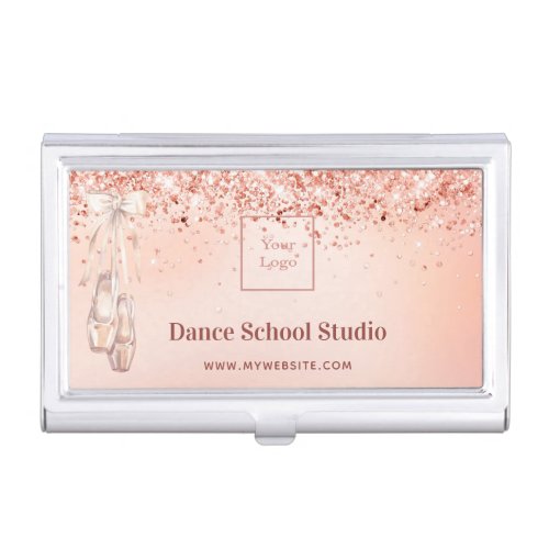 Dance studio school rose gold pink glitter logo business card case