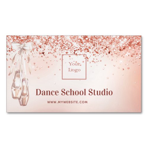 Dance studio school rose gold pink glitter logo business card magnet