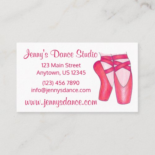 Dance Studio Teacher Pink Ballet Pointe Toe Shoe Business Card