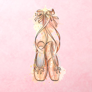 Dance Studio Watercolor Ballet Pointe Shoes Decor Wall Decal