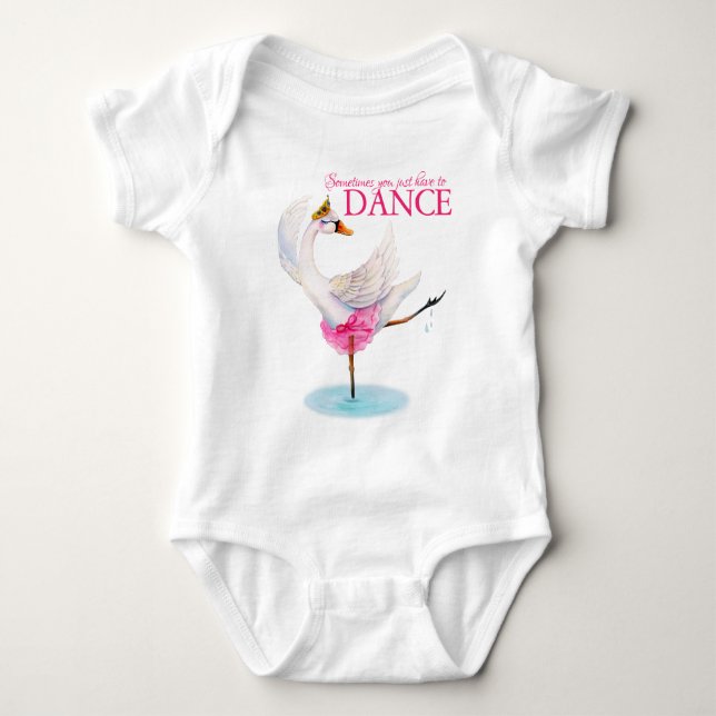 Dance swan ballerina whimsy art slogan apparel baby bodysuit (Front)